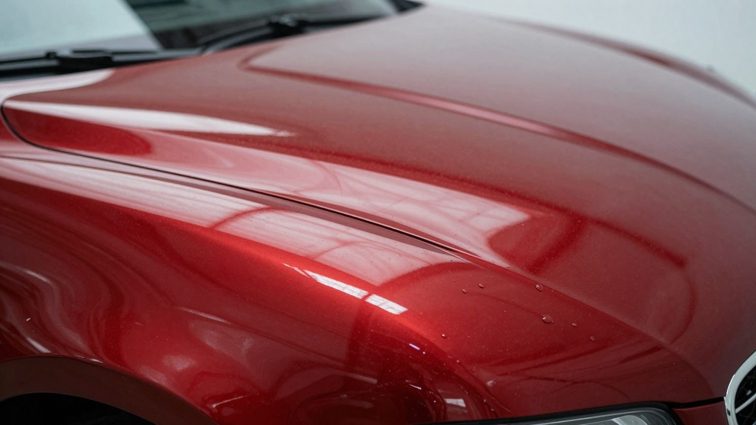 Close up of a flawless red paint finish